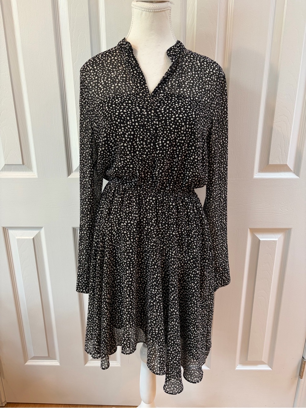 All Saints Black and White Martina Splash Asymmetrical Dress Size s